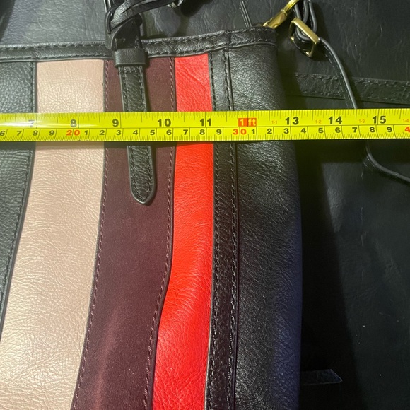 Fossil Black Multicolor Leather & Fur Bag Shoulder Strap Backpack Crossbody. - Picture 10 of 11